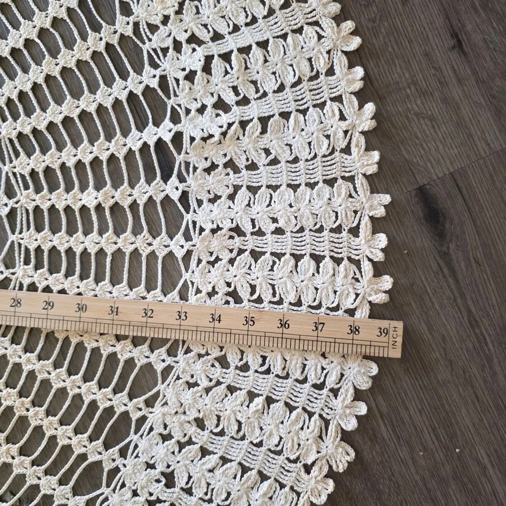 VTG Round Crochet Tatted Tablecloth Cream Lace 39 Inch Handcrafted Cottagecore
